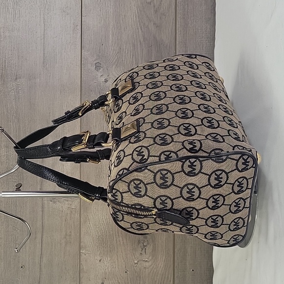 Michael Kors Gray Black Signature Handbag Purse Satchel - Picture 6 of 15